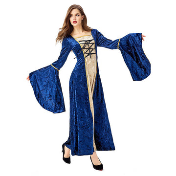 Medieval Renacimiento Vestido de Lujo con Cuello Cuadrado Halloween Vestido para Adultos Femenino